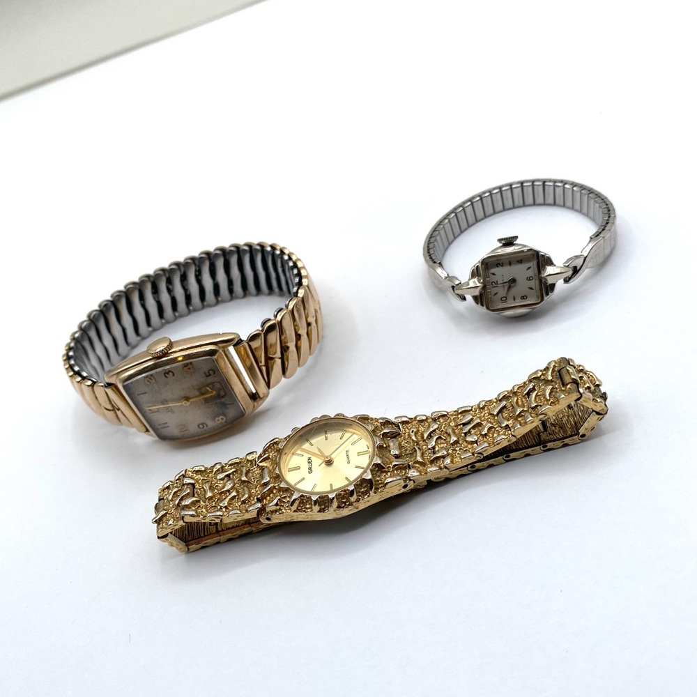 Vintage Elgin, Caravelle and Gruen Watches Two 10K Gold Filled (not running)